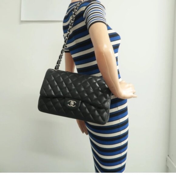 100% Authentic CHANEL CF Jumbo Black Leather Shoulder Bag - Picture 12 of 12